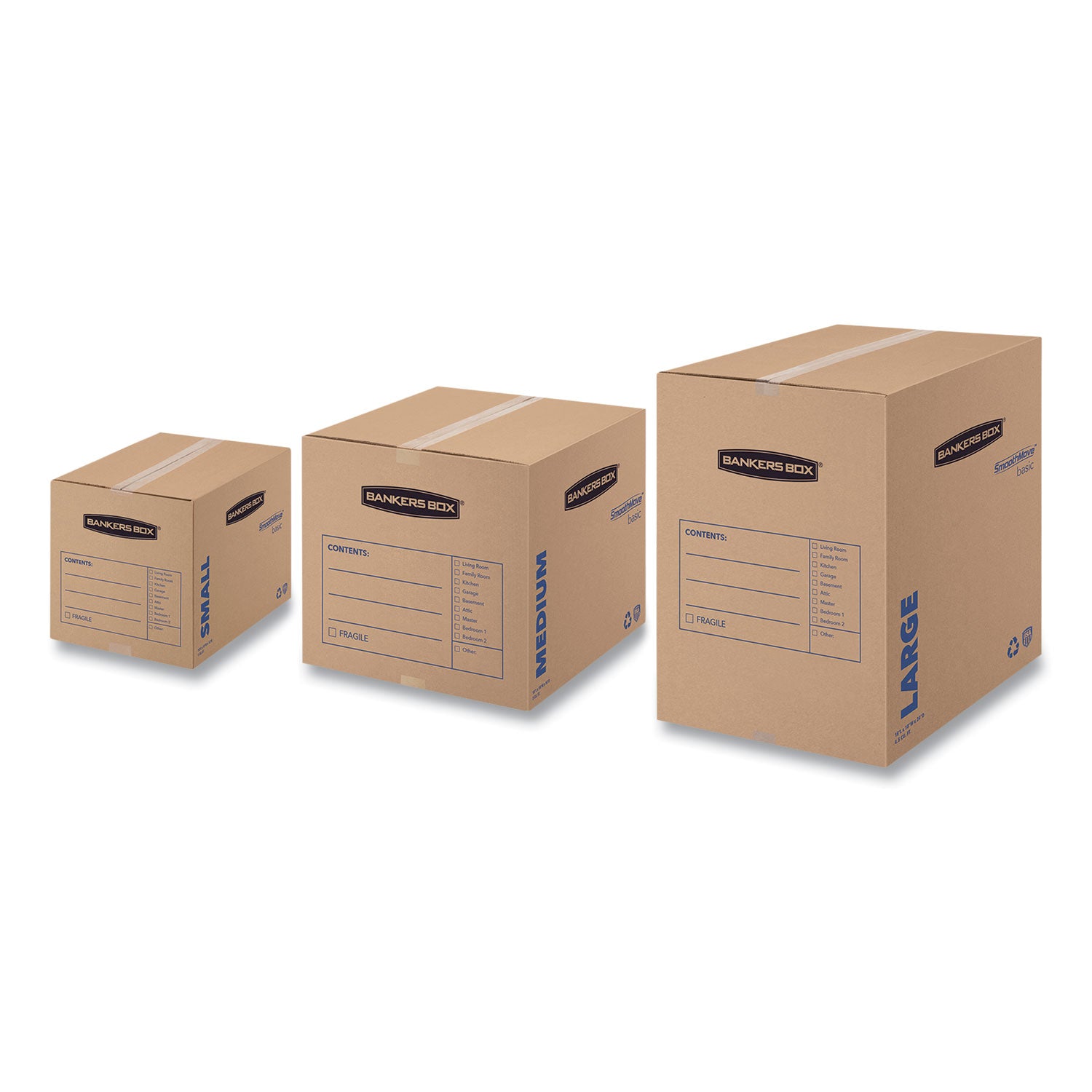 SmoothMove Basic Moving Boxes, Regular Slotted Container (RSC), Large, 18" x 18" x 24", Brown/Blue, 15/Carton - 