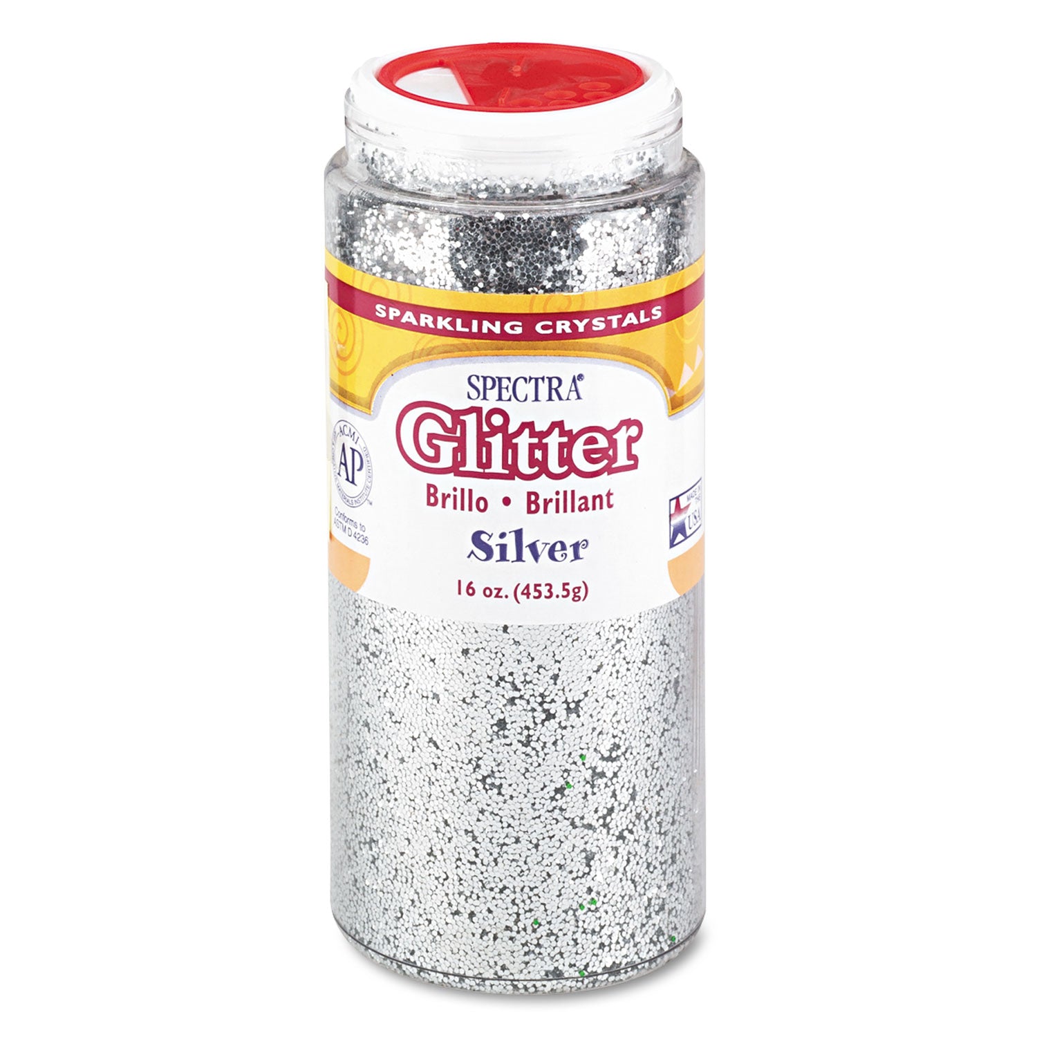 Spectra Glitter, 0.04 Hexagon Crystals, Silver, 16 oz Shaker-Top Jar - 