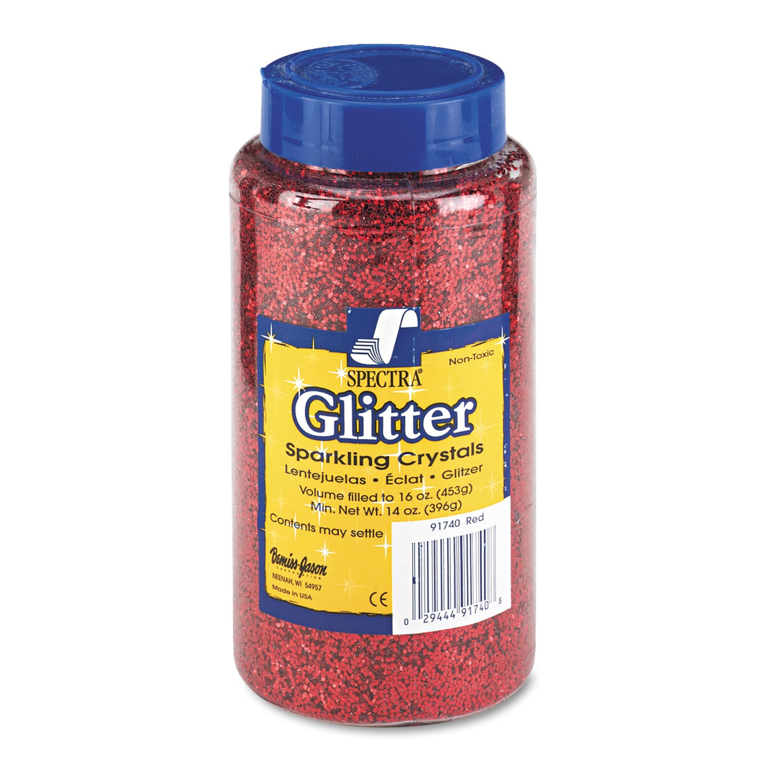 Spectra Glitter, 0.04 Hexagon Crystals, Red, 16 oz Shaker-Top Jar - 