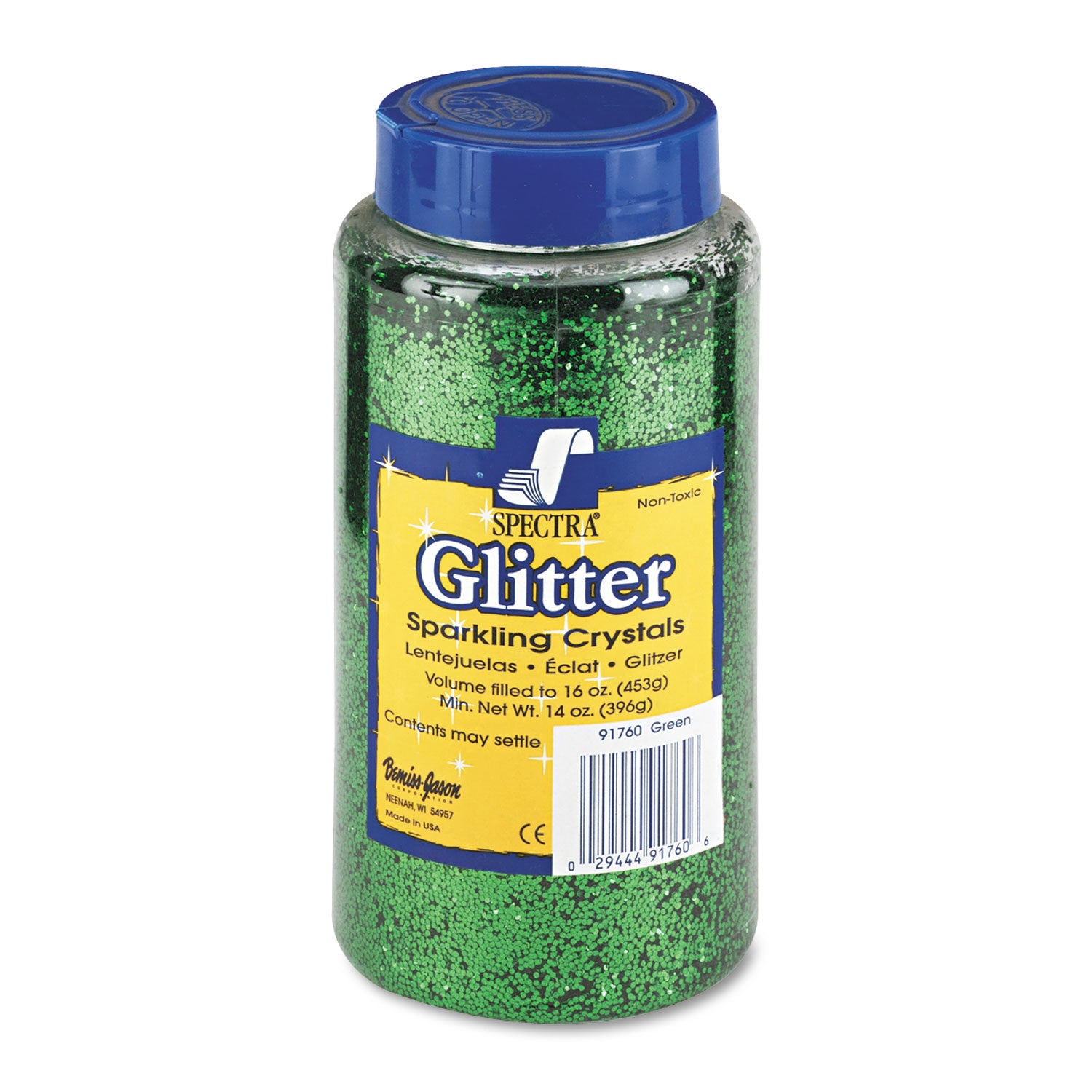 Spectra Glitter, 0.04 Hexagon Crystals, Green, 16 oz Shaker-Top Jar - 