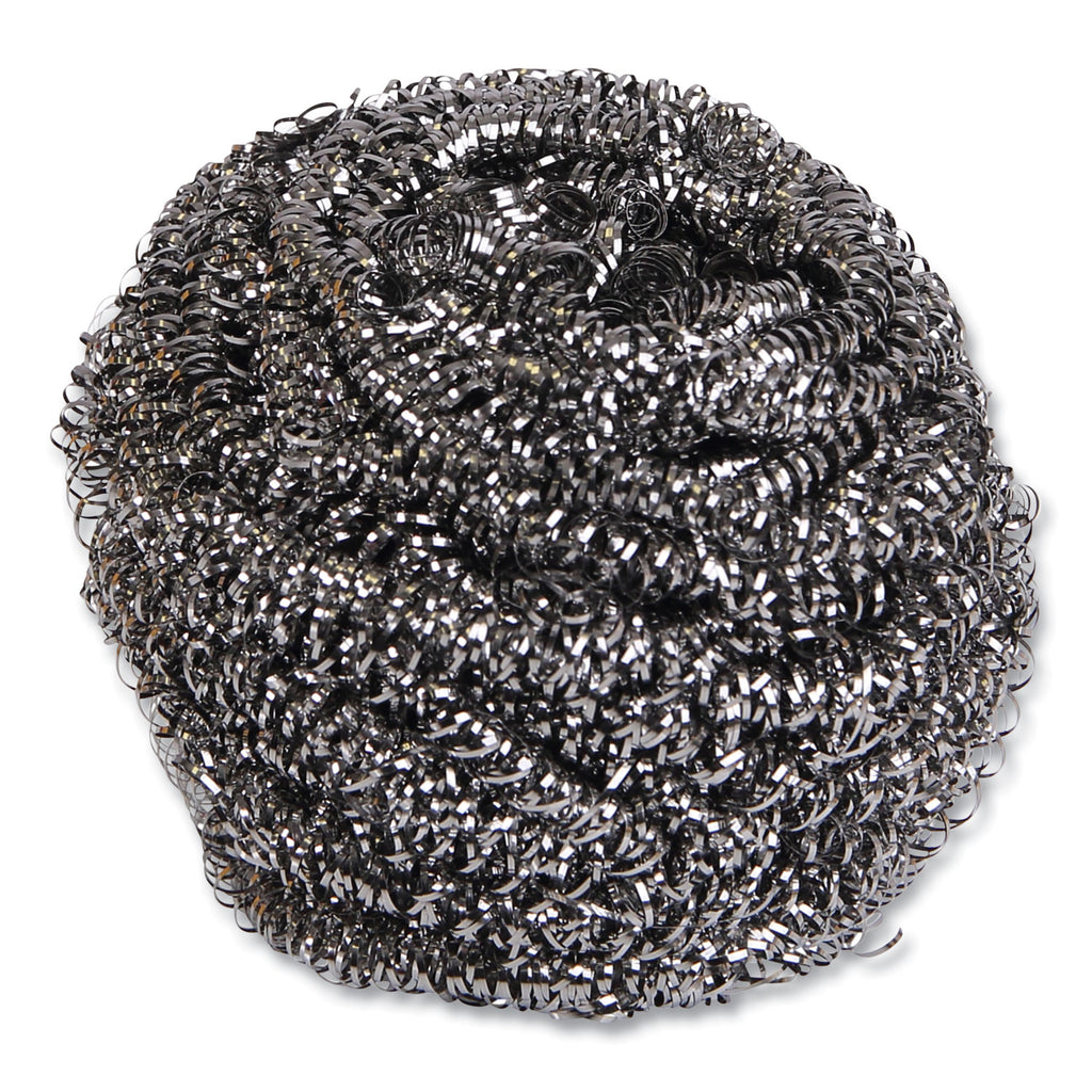 Stainless Steel Scrubber, Large Size, 2.5 x 2.75, Steel Gray, 12/Carton - 