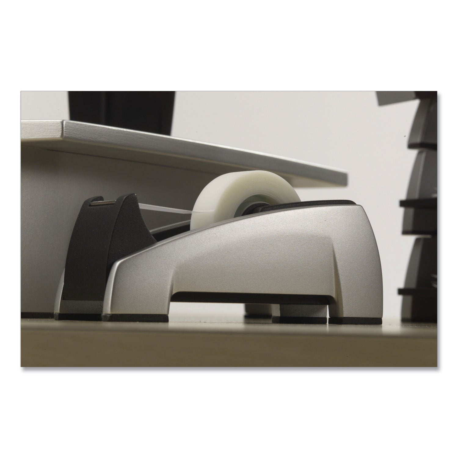 Office Suites Desktop Tape Dispenser, Heavy Base, 1" Core, Plastic, Black/Silver - 