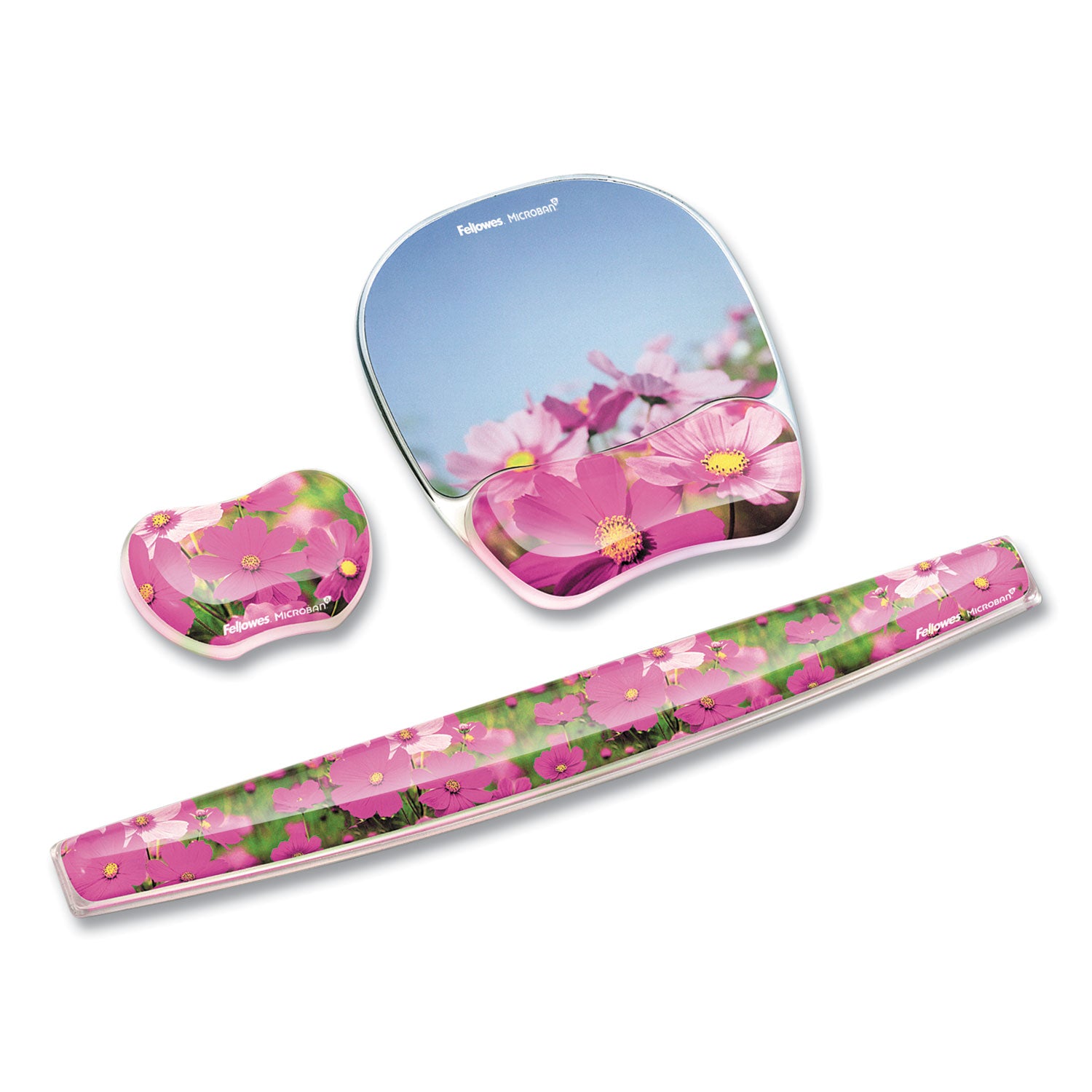 Photo Gel Mouse Pad with Wrist Rest with Microban Protection, 9.25 x 7.87, Pink Flowers Design - 