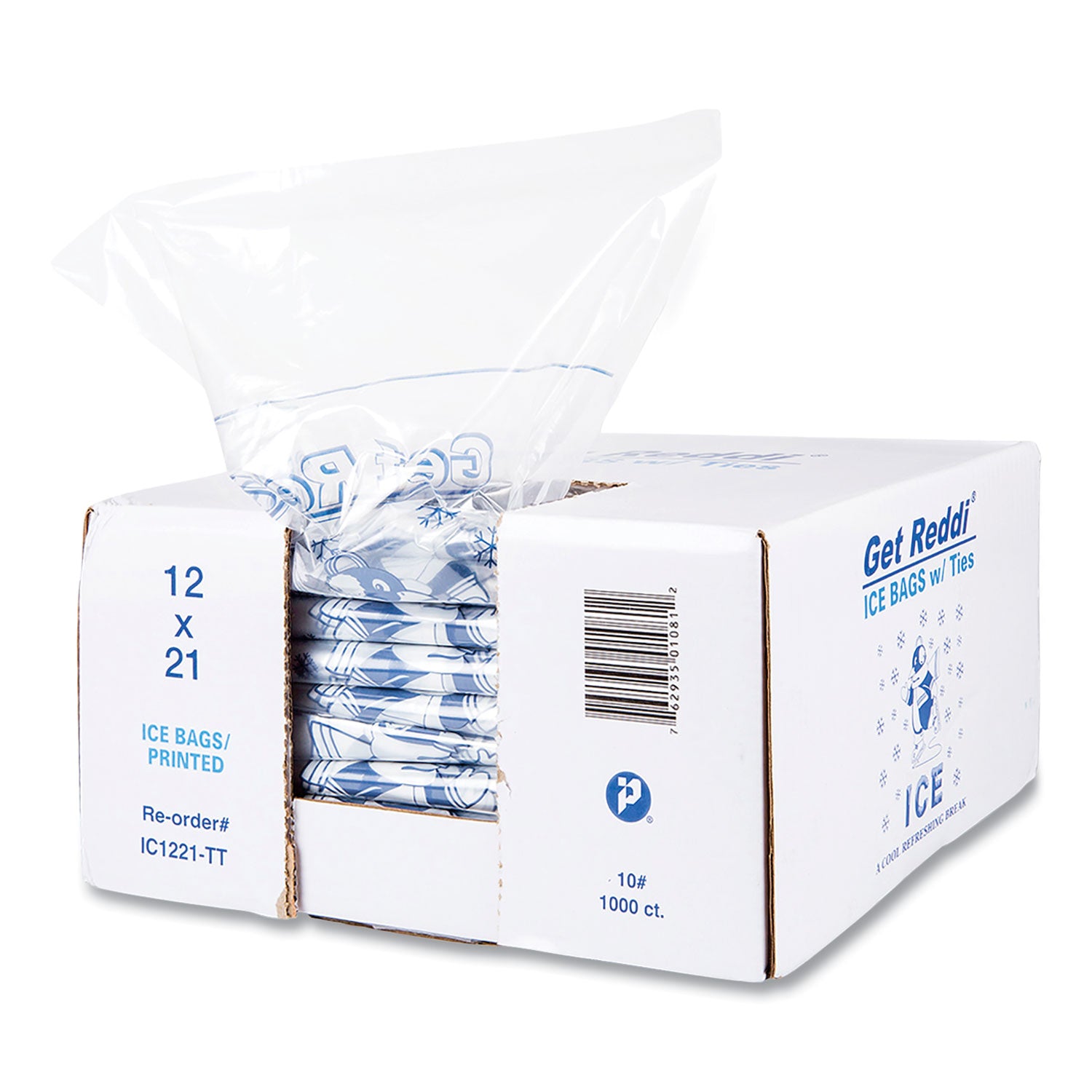 Ice Bags, 1.5 mil, 12" x 21", Clear, 1,000/Carton