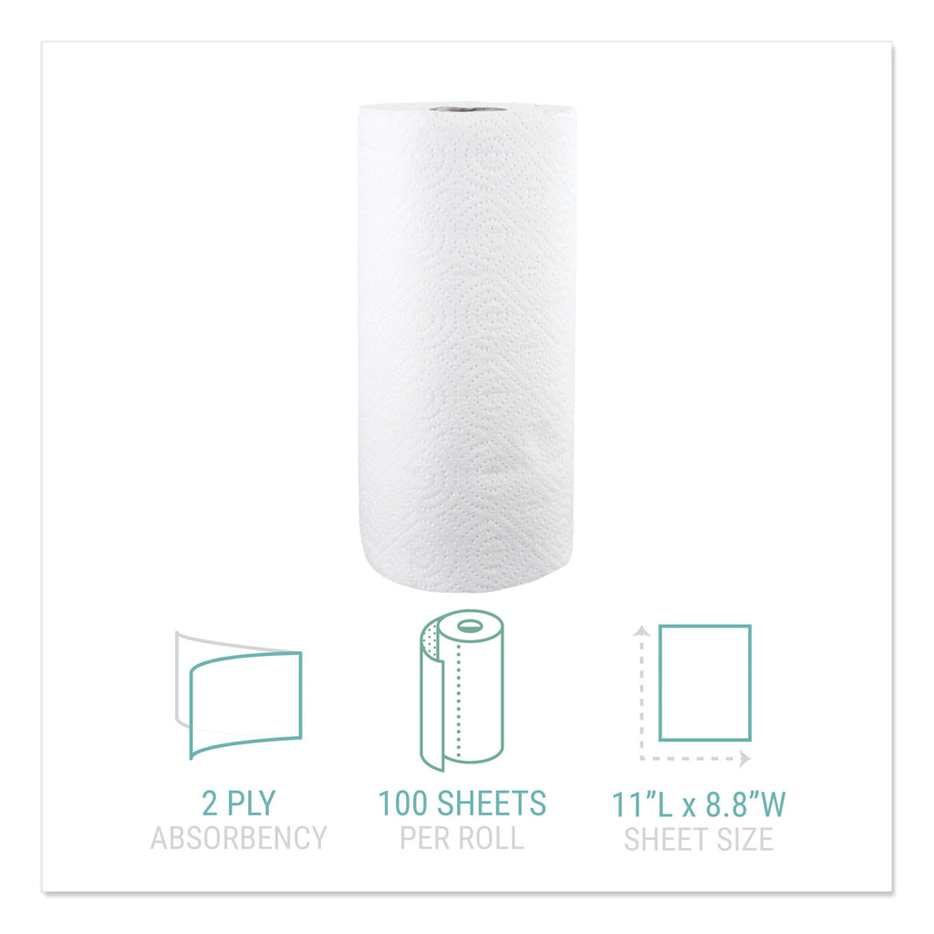 Kitchen Roll Towels, 2-Ply, 11 x 8.8, White, 100/Roll - 