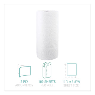 Kitchen Roll Towels, 2-Ply, 11 x 8.8, White, 100/Roll - 