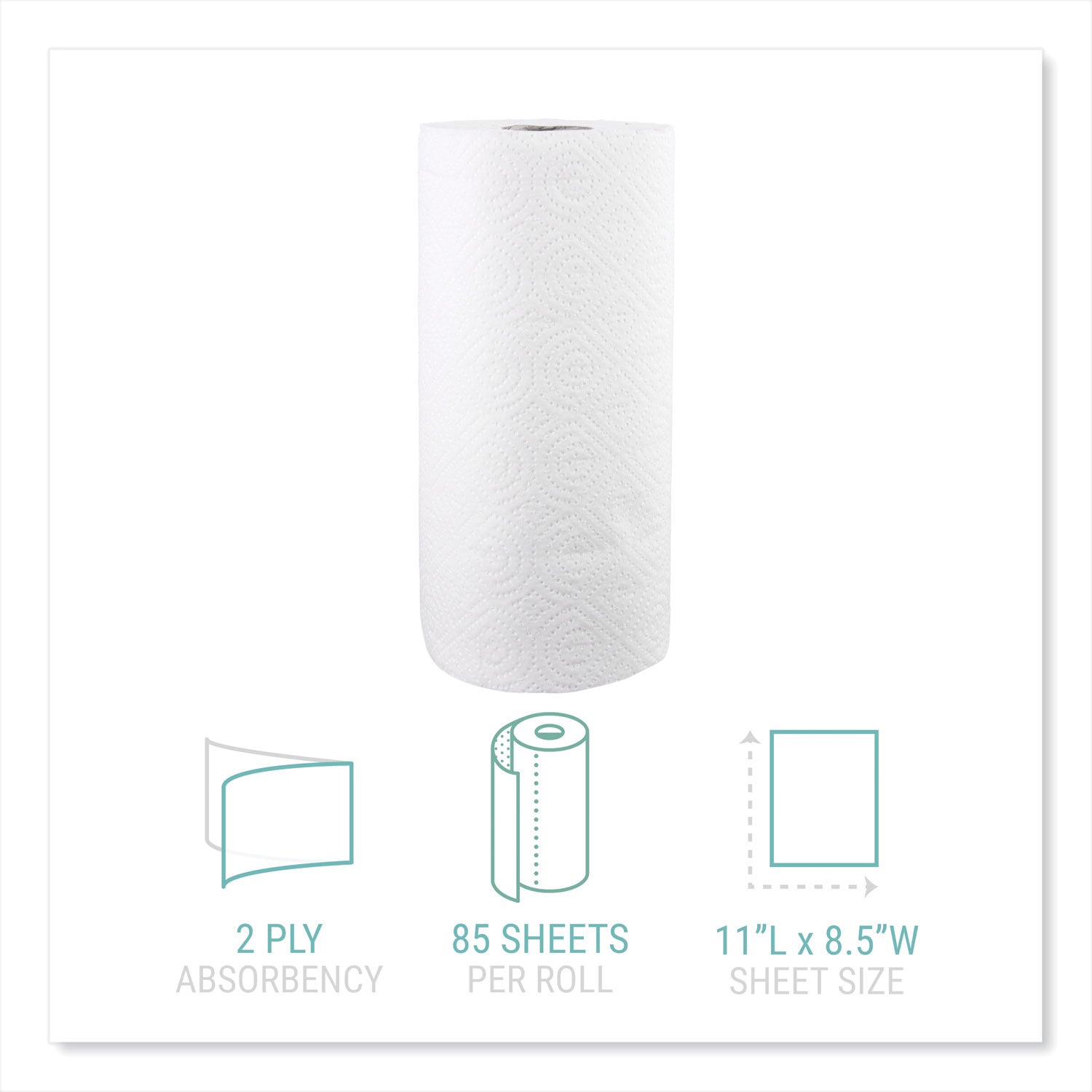 Kitchen Roll Towels, 2-Ply, 11 x 8.5, White, 85/Roll, 30 Rolls/Carton