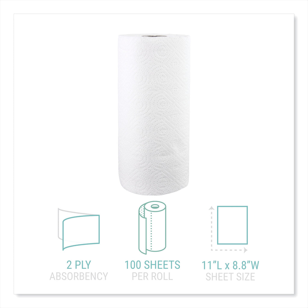 Kitchen Roll Towels, 2-Ply, 11 x 8.8, White, 100/Roll, 30 Rolls/Carton - 