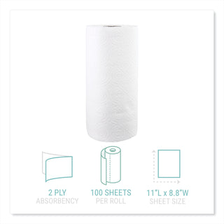 Kitchen Roll Towels, 2-Ply, 11 x 8.8, White, 100/Roll, 30 Rolls/Carton - 