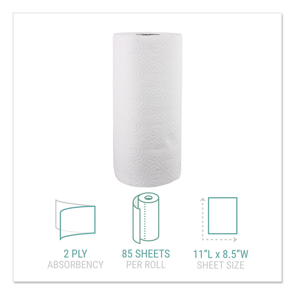 Kitchen Roll Towels, 2-Ply, 11 x 8.5, White, 85/Roll - 