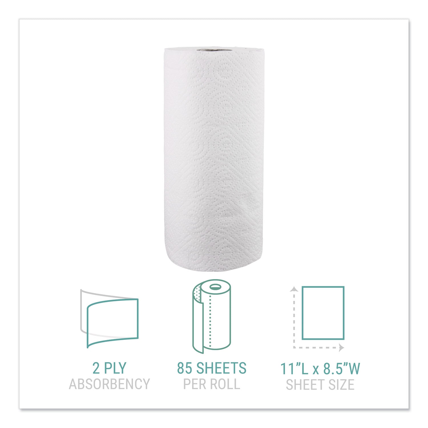 Kitchen Roll Towels, 2-Ply, 11 x 8.5, White, 85/Roll - 
