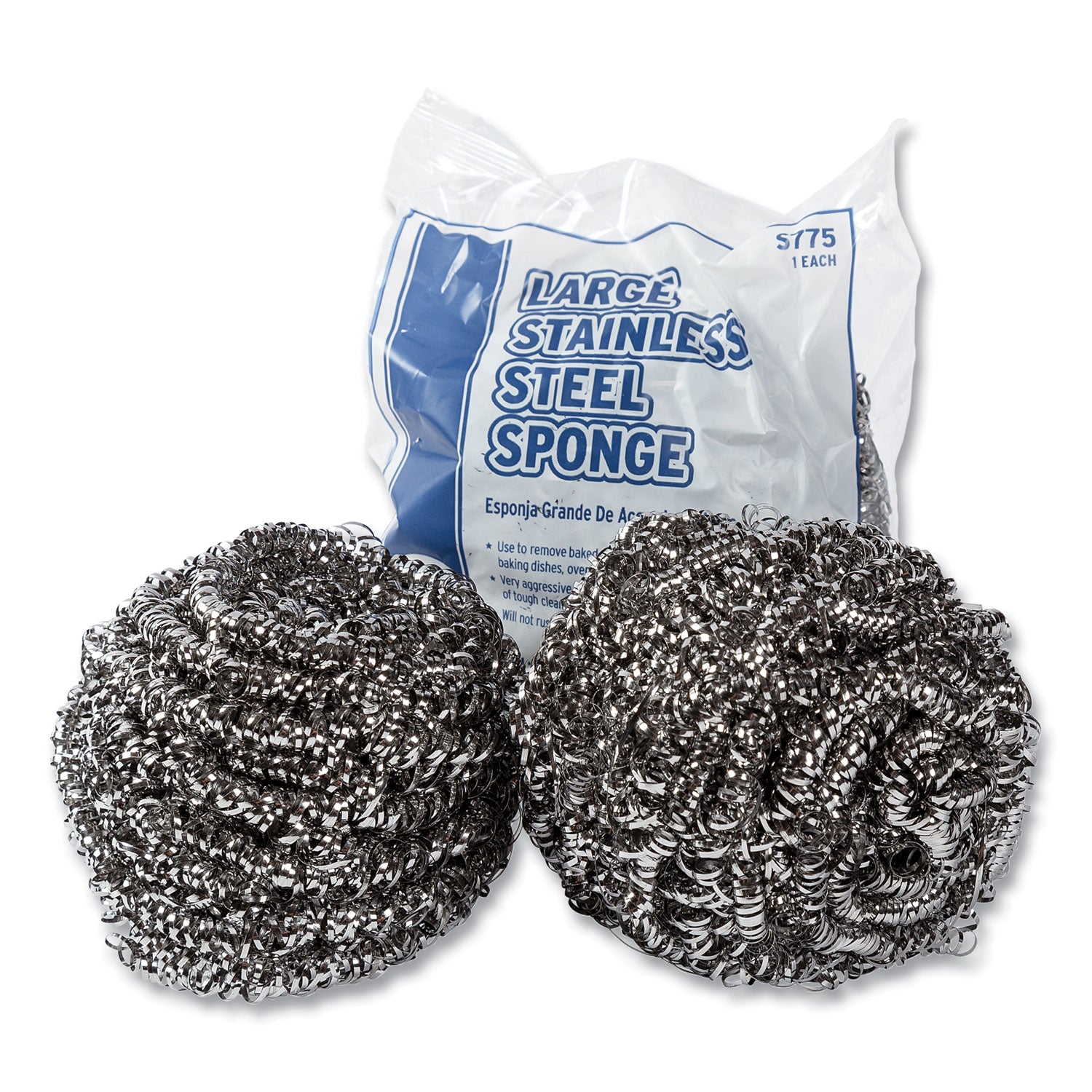 Stainless Steel Sponge, Polybagged, 1.75 oz, Gray, 12/Pack, 6 Packs/Carton