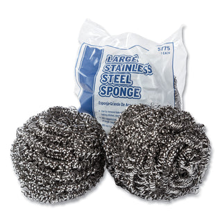 Stainless Steel Sponge, Polybagged, 1.75 oz, Gray, 12/Pack, 6 Packs/Carton