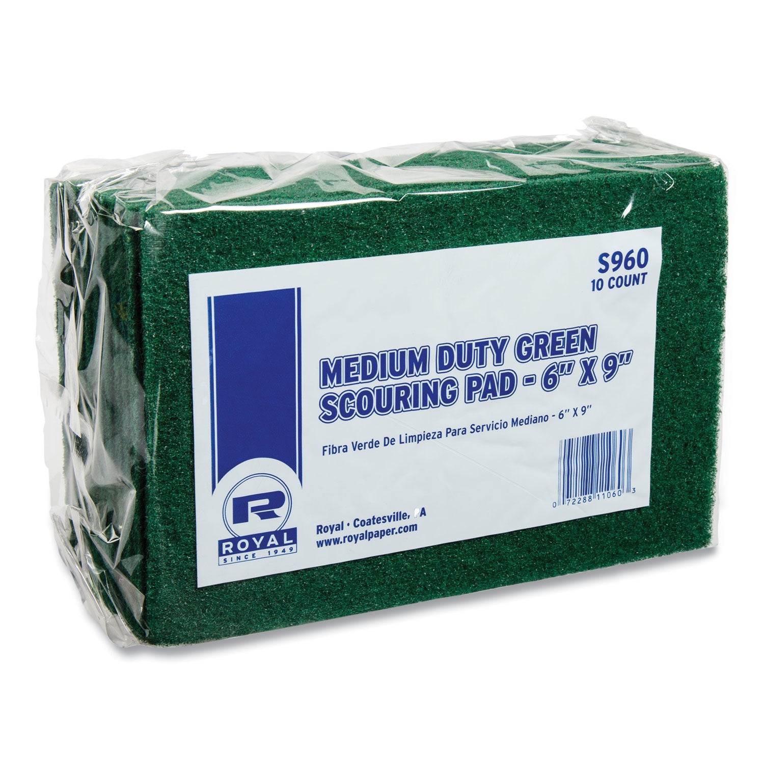 Medium-Duty Scouring Pad, 6 x 9, Green, 10 Pads/Pack, 6 Packs/Carton - 