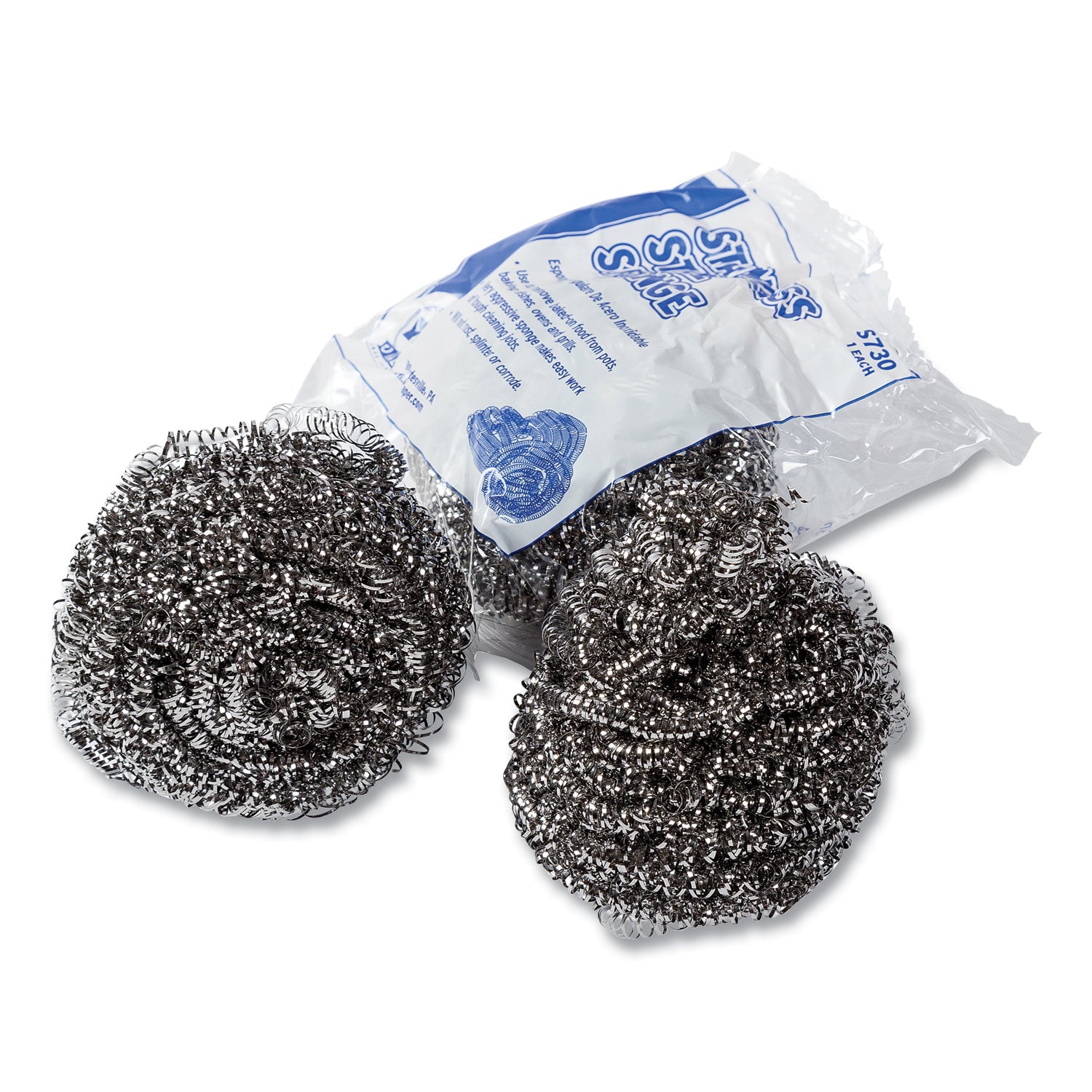 Stainless Steel Sponge, Polybagged, 1.50 oz, Gray, 12/Pack, 12/Packs/Carton