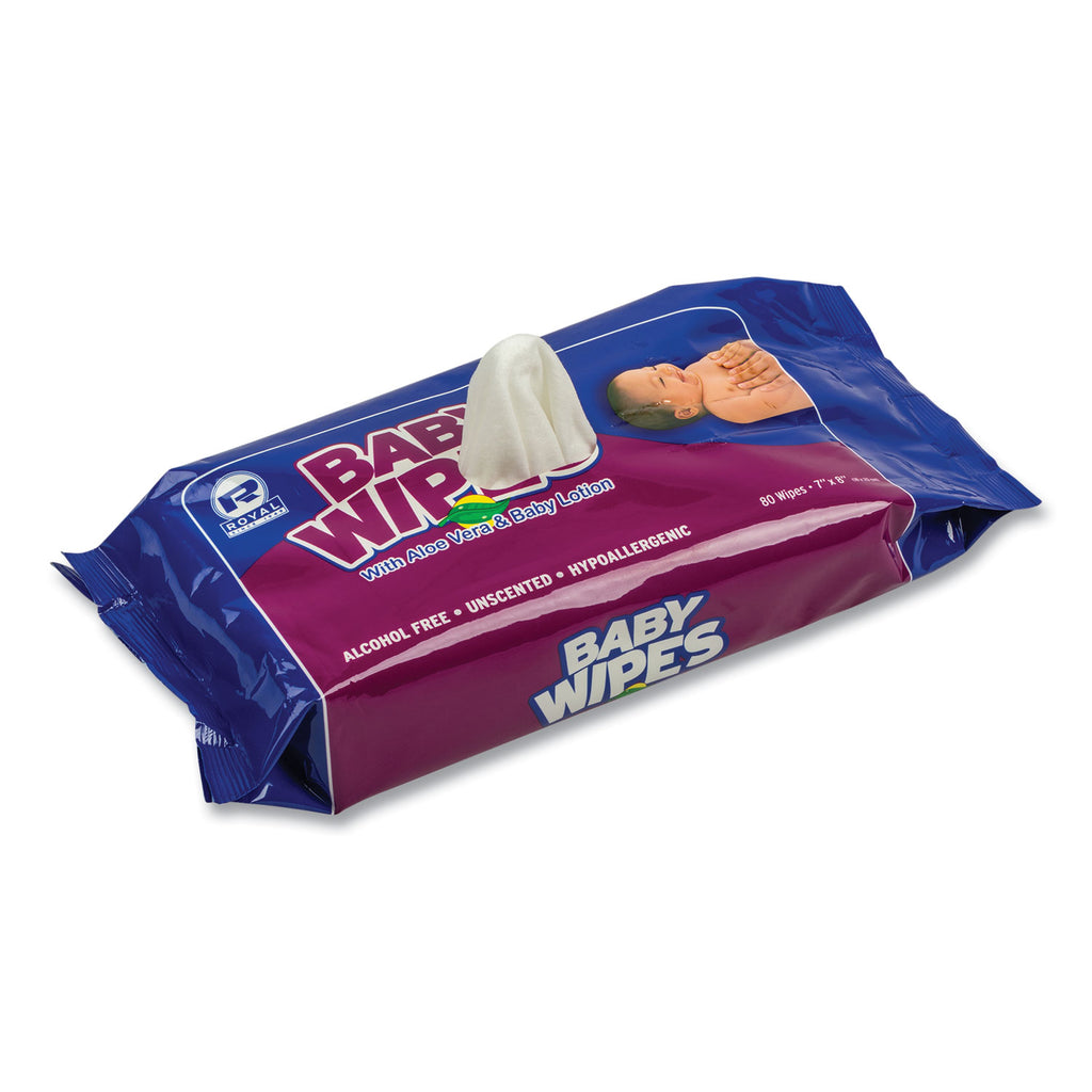 Baby Wipes Refill Pack, 8 x 7, Unscented, White, 80/Pack, 12 Packs/Carton - 