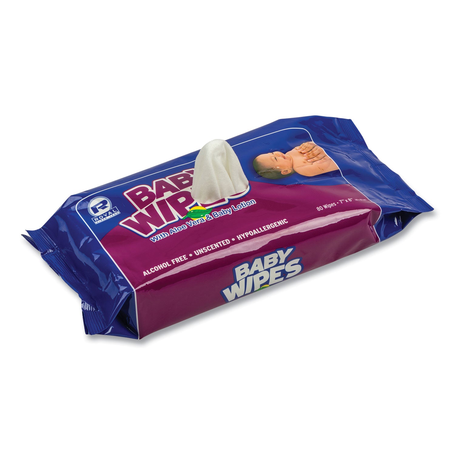 Baby Wipes Refill Pack, 8 x 7, Unscented, White, 80/Pack, 12 Packs/Carton - 