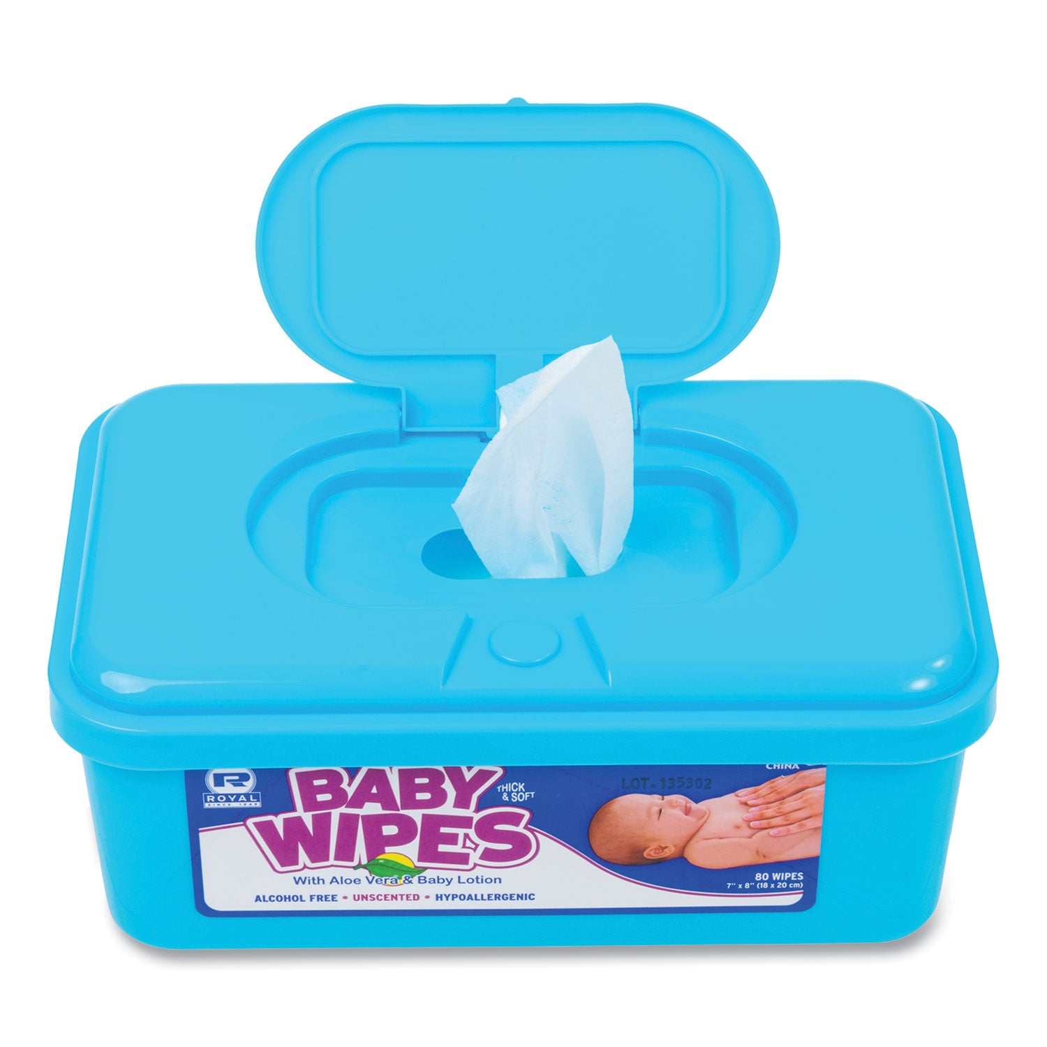 Baby Wipes Tub, Unscented, White, 80/Tub, 12 Tubs/Carton - 6