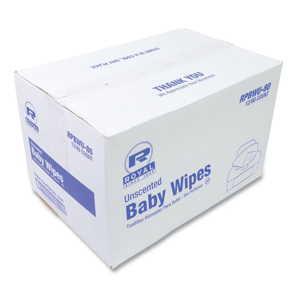 Baby Wipes Tub, Unscented, White, 80/Tub, 12 Tubs/Carton - 1