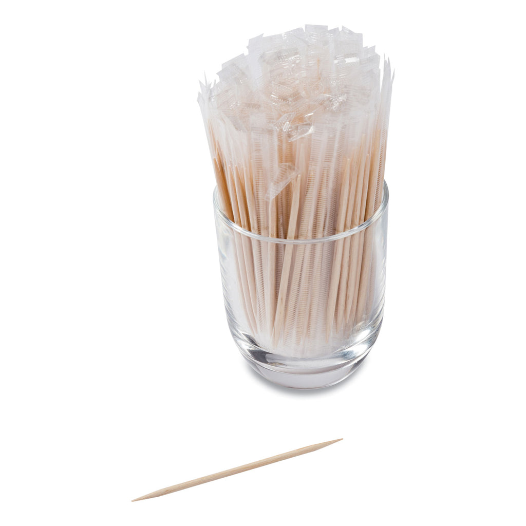 Cello-Wrapped Round Wood Toothpicks, 2.5", Natural, 1,000/Box, 15 Boxes/Carton