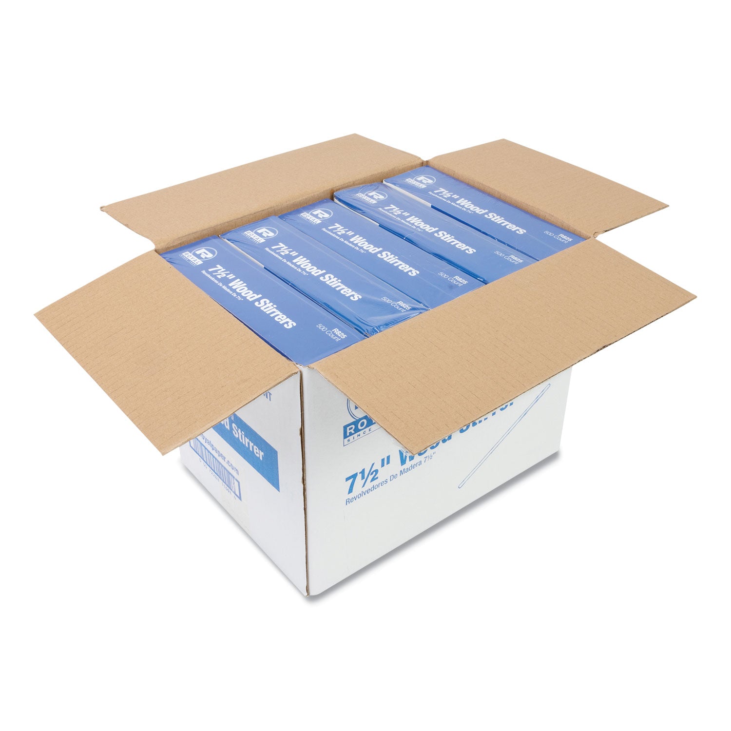 Wood Coffee Stirrers, 7.5" Long, 500/Box, 10 Boxes/Carton - 