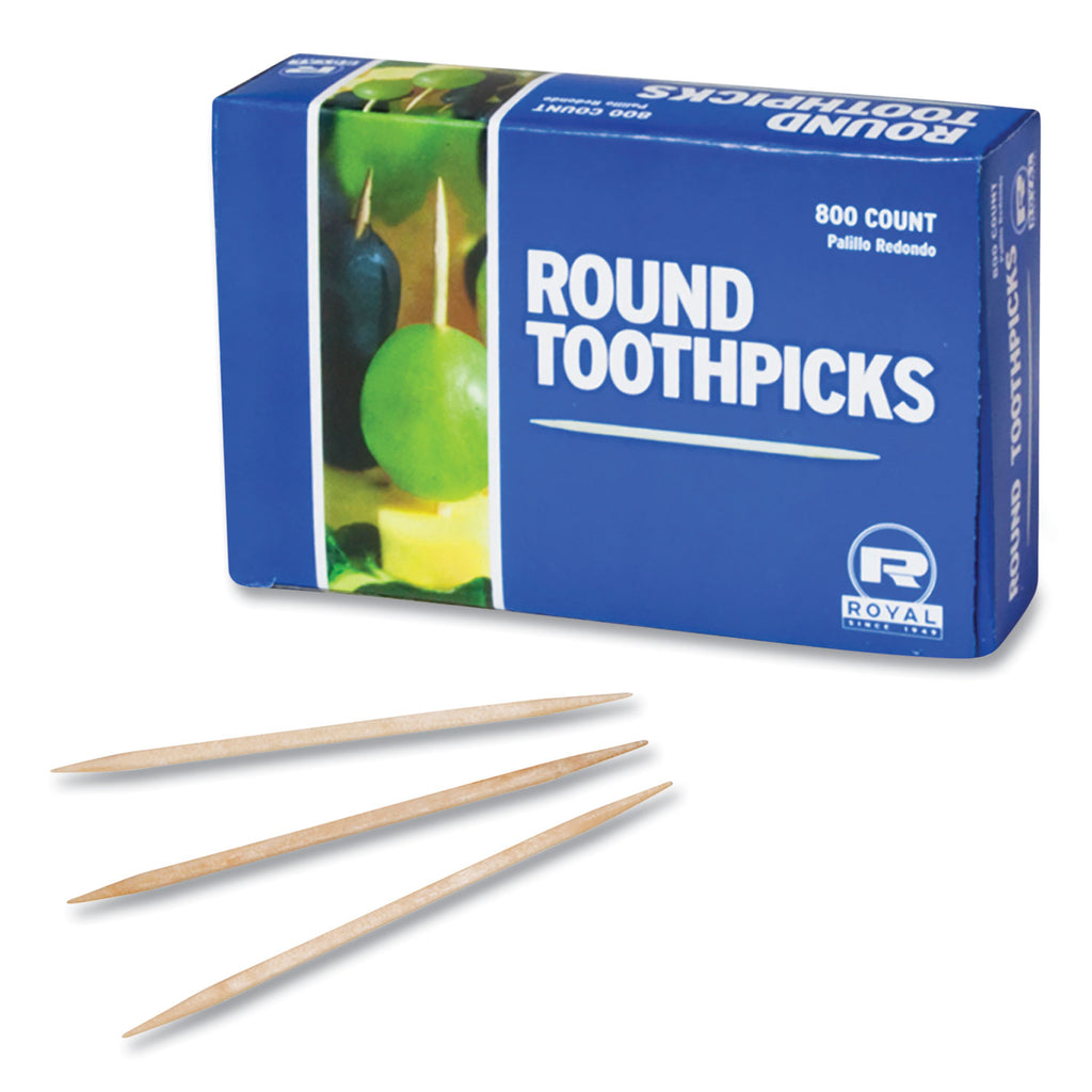 Round Wood Toothpicks, 2.5", Natural, 800/Box, 24 Boxes/Case, 5 Cases/Carton, 96,000 Toothpicks/Carton - 