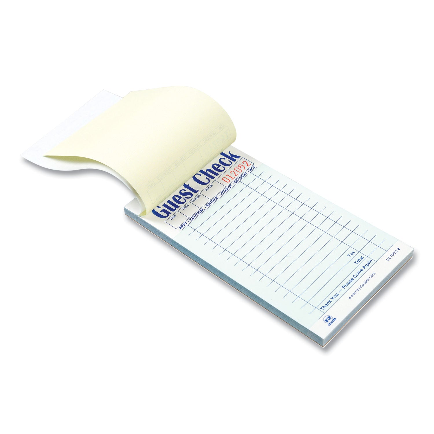 Guest Check Pad, 17 Lines, Two-Part Carbonless, 3.6 x 6.7, 50 Forms/Pad, 50 Pads/Carton - 
