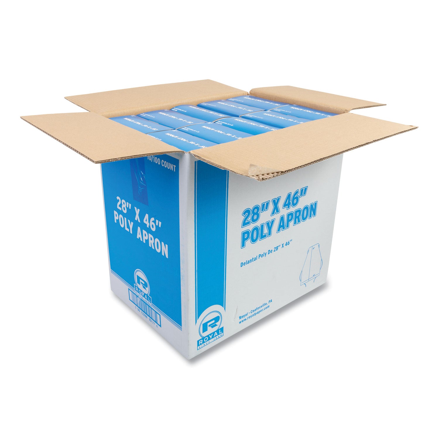 Poly Apron, 28 x 46, One Size Fits All, White, 100/Pack, 10 Packs/Carton