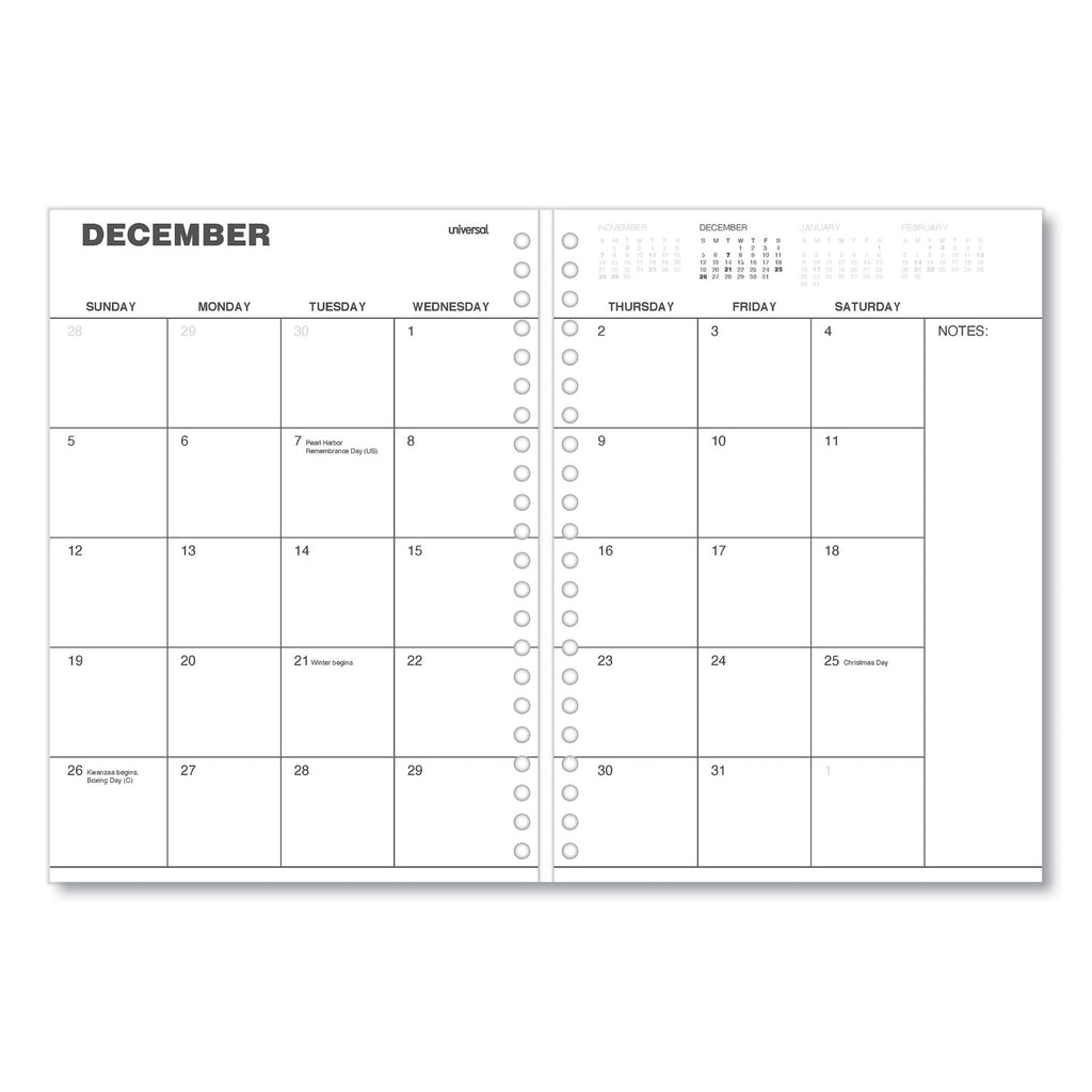 Monthly Planner, 11 x 8, Black Cover, 14-Month, Dec 2023 to Jan 2025