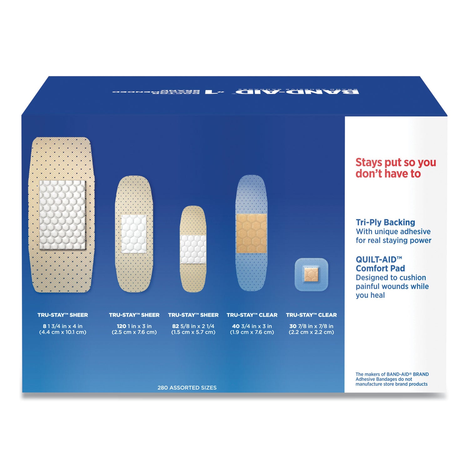 Sheer/Wet Adhesive Bandages, Assorted Sizes, 280/Box - 