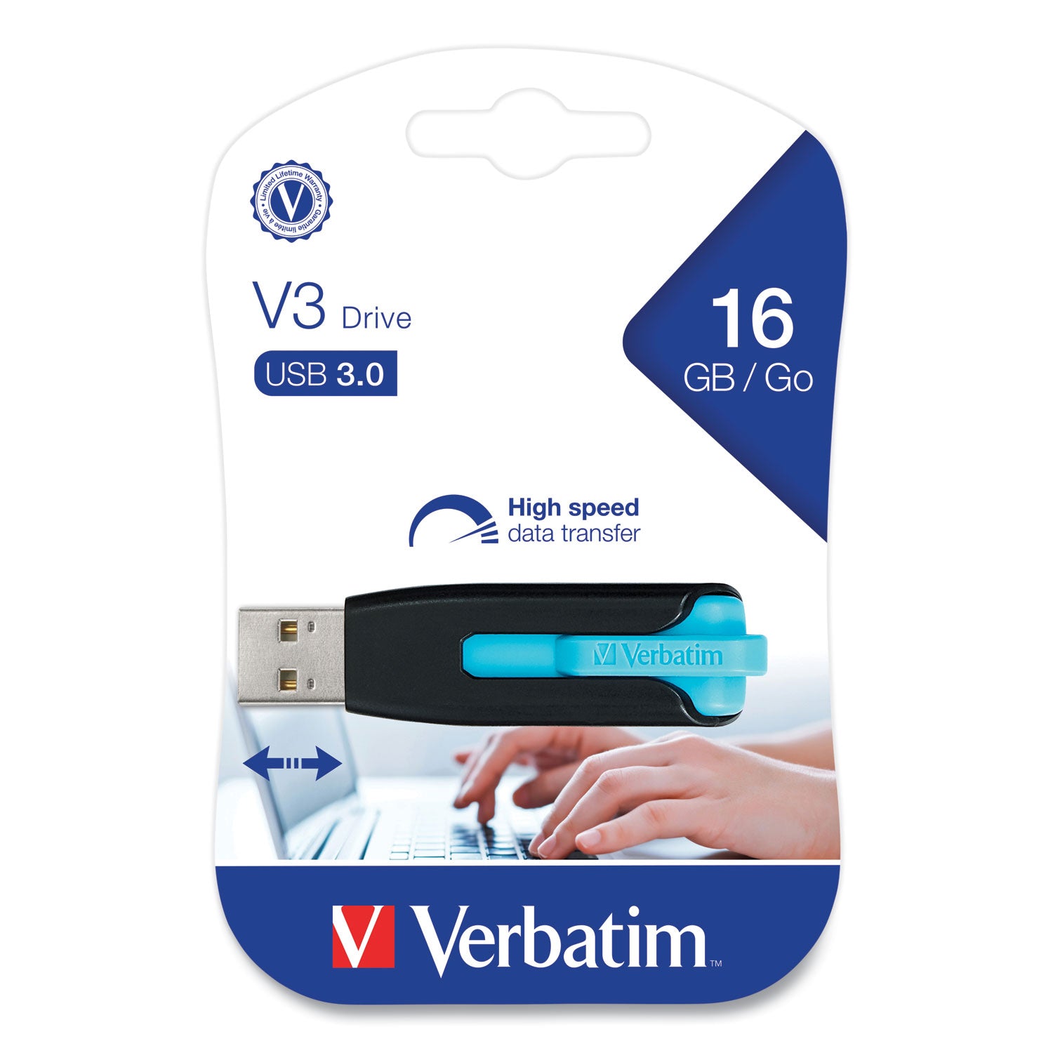 Store 'n' Go V3 USB 3.0 Drive, 16 GB, Black/Blue - 