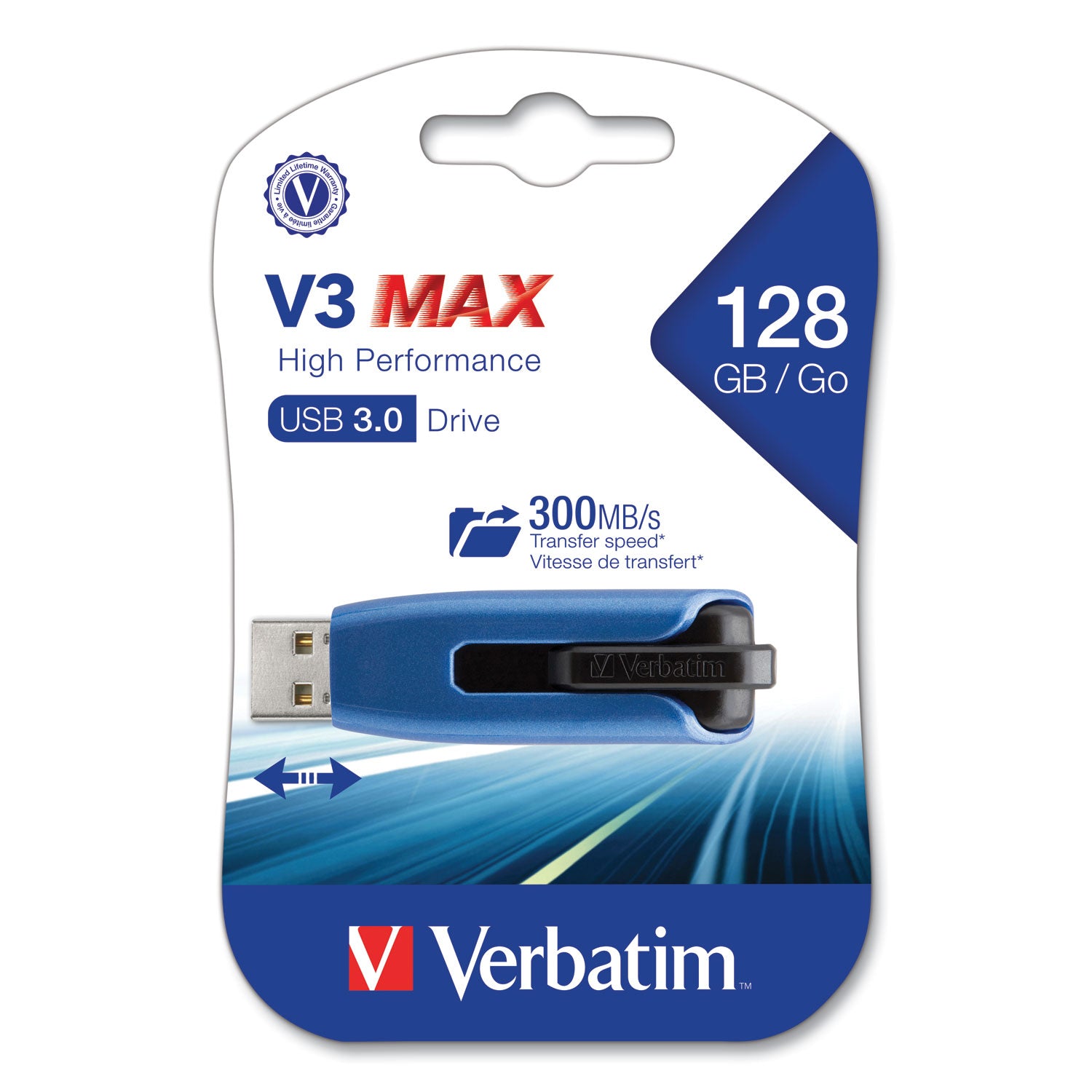 V3 Max USB 3.0 Flash Drive, 128 GB, Blue - 