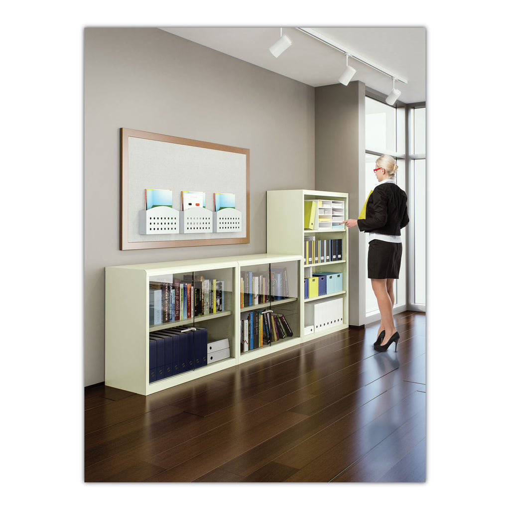 Metal Bookcase, Two-Shelf, 34.5w x 13.5d x 28h, Putty - 