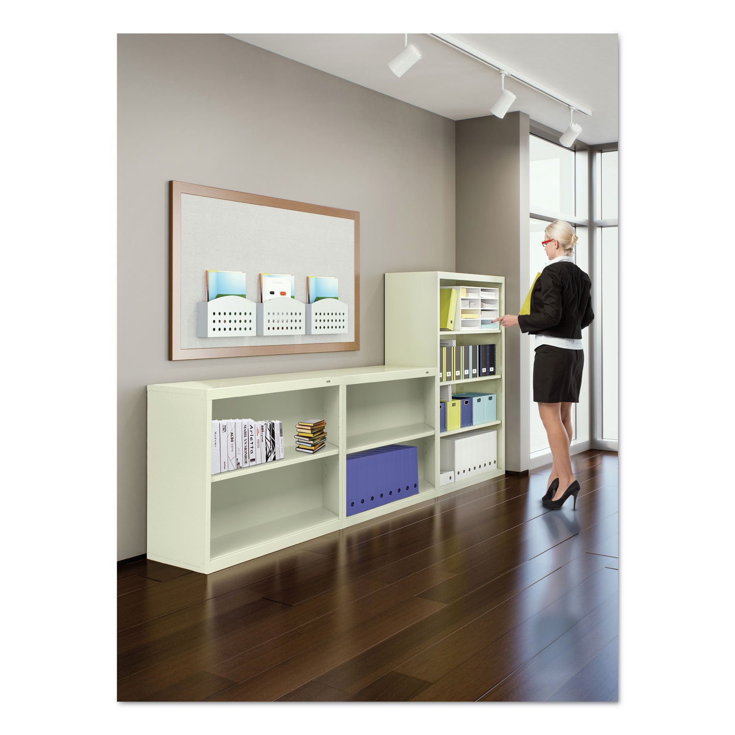Metal Bookcase, Six-Shelf, 34.5w x 13.5h x 78h, Putty - 