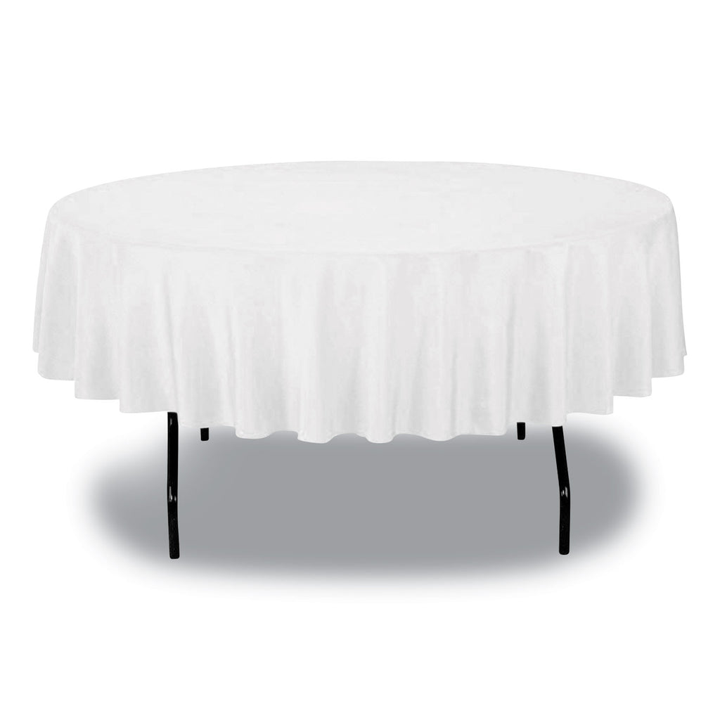 Table Set Round Table Cover, Plastic, 84" Diameter, White, 6/Pack - 