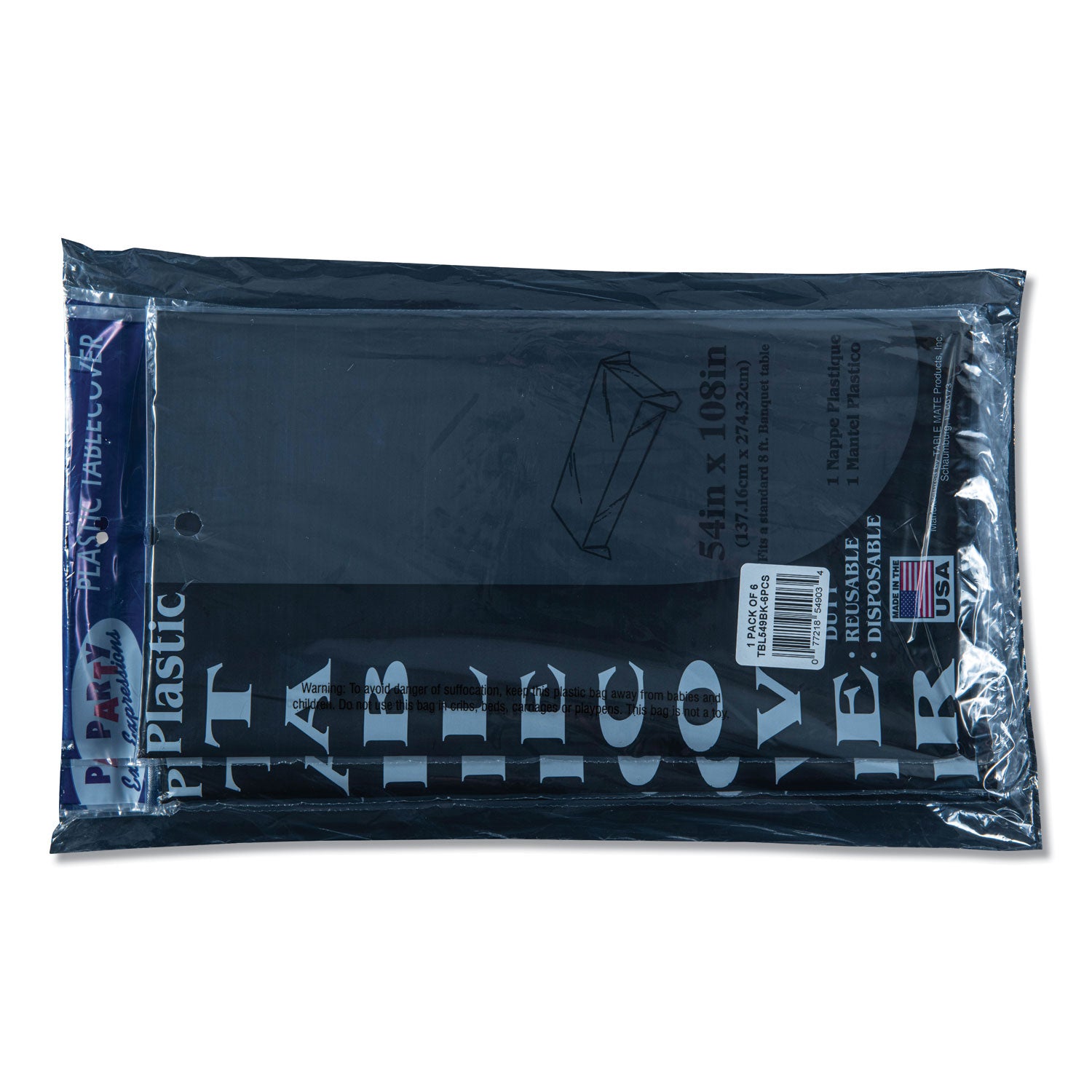 Table Set Rectangular Table Covers, Heavyweight Plastic, 54" x 108", Black, 6/Pack - 