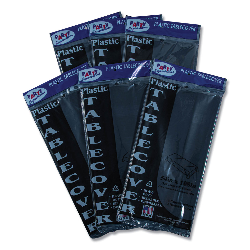Table Set Rectangular Table Covers, Heavyweight Plastic, 54" x 108", Black, 6/Pack - 