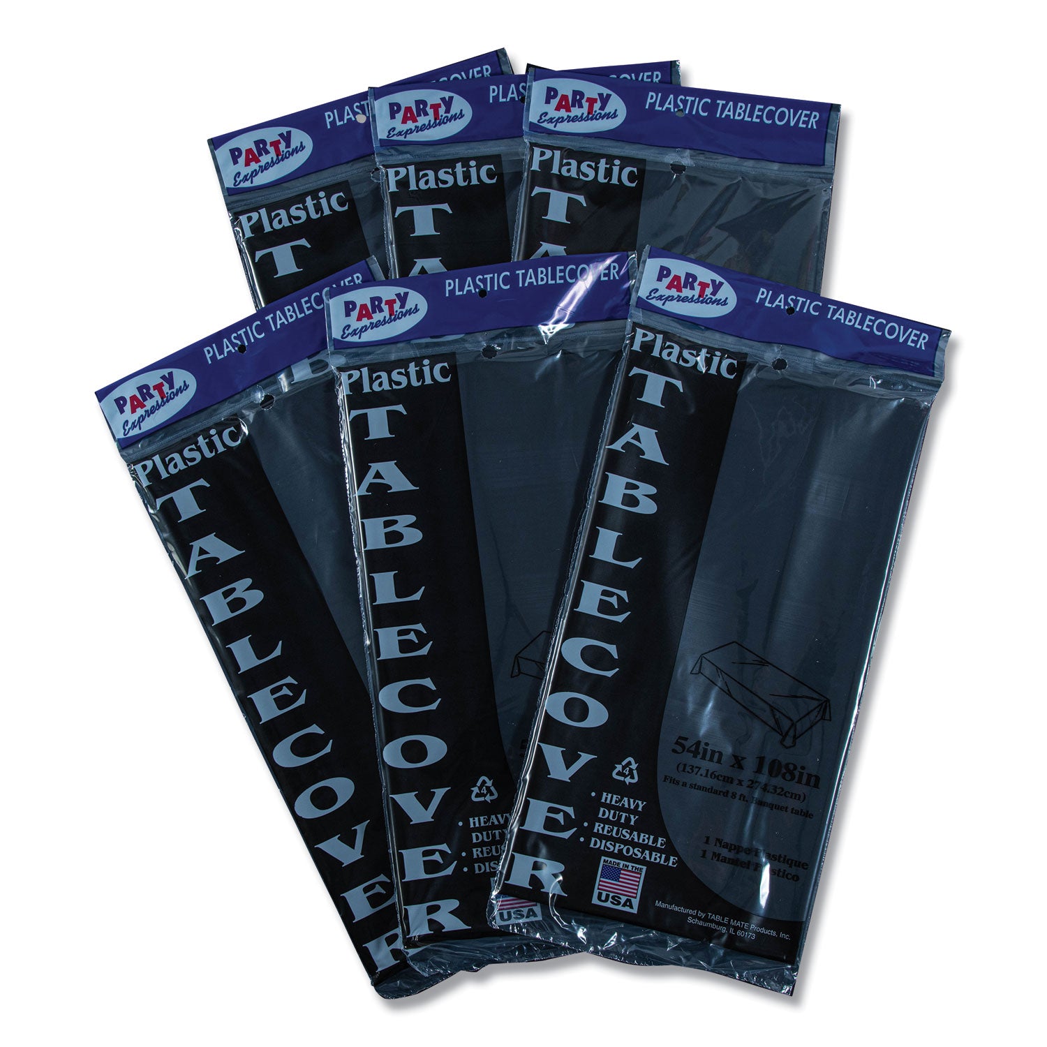 Table Set Rectangular Table Covers, Heavyweight Plastic, 54" x 108", Black, 6/Pack - 