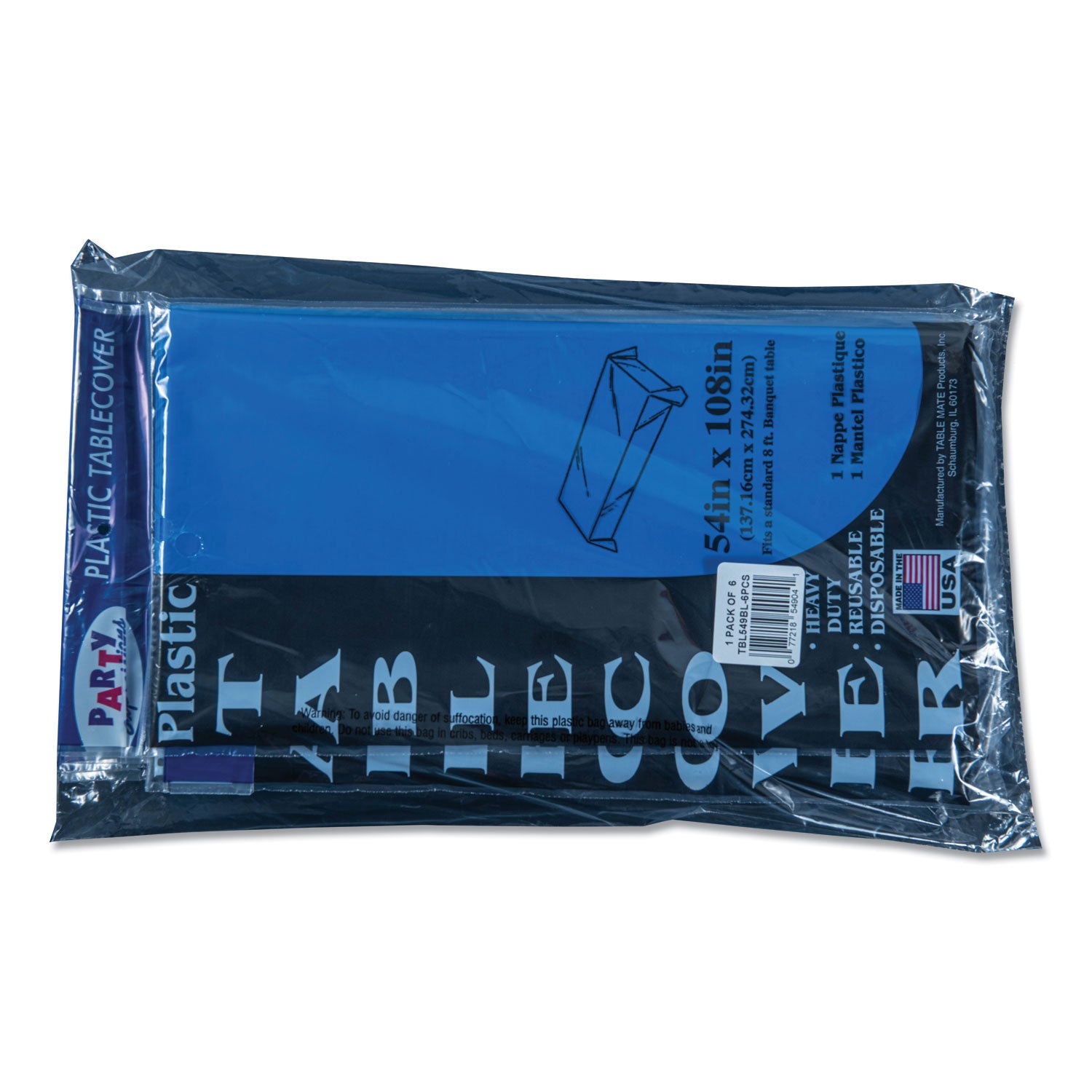 Table Set Rectangular Table Cover, Heavyweight Plastic, 54" x 108", Blue, 6/Pack - 