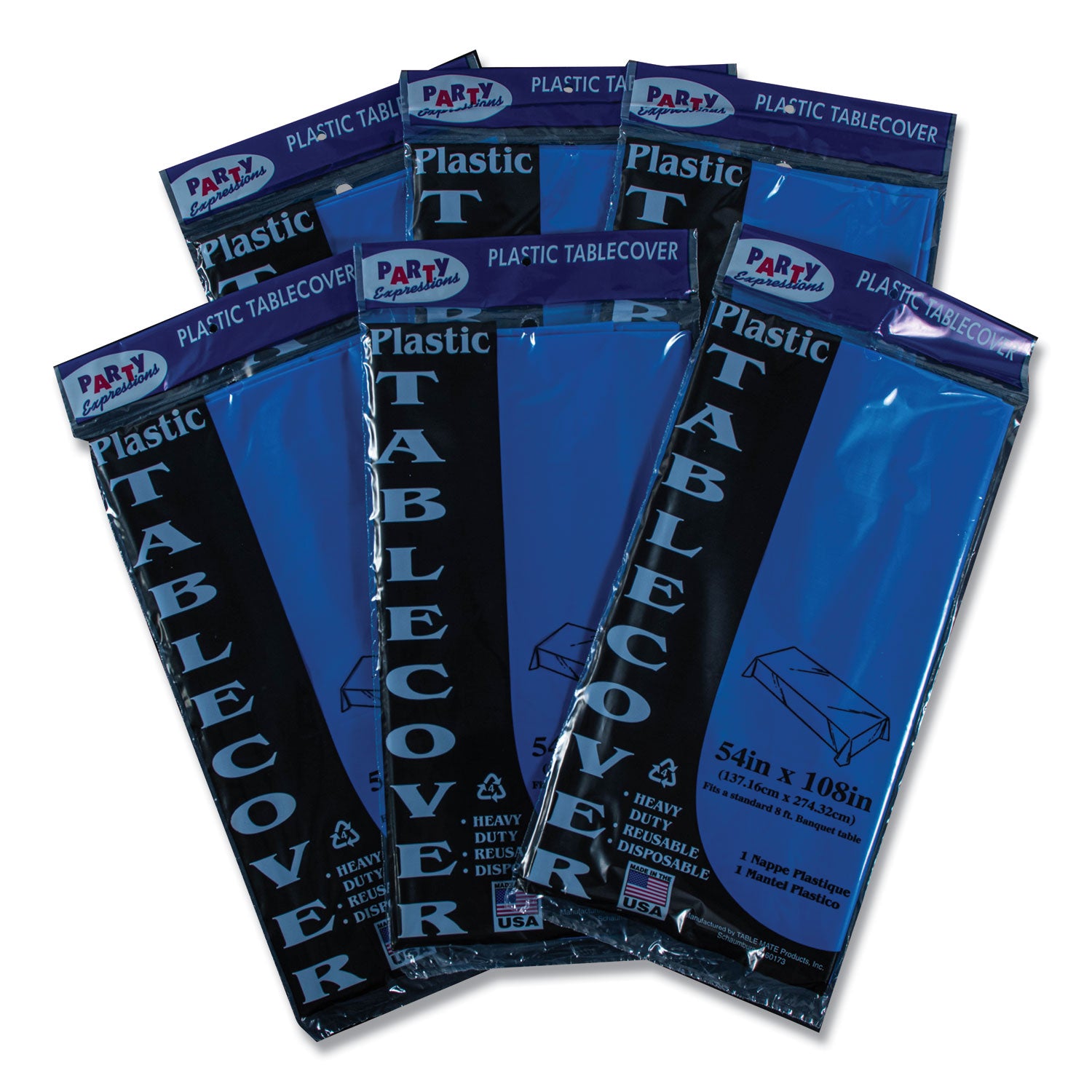 Table Set Rectangular Table Cover, Heavyweight Plastic, 54" x 108", Blue, 6/Pack - 