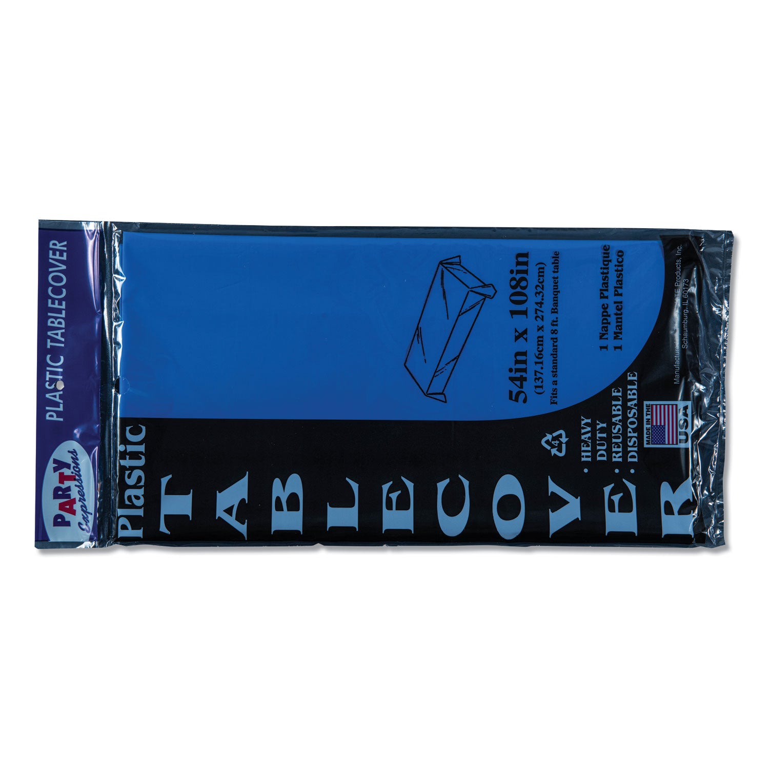 Table Set Rectangular Table Cover, Heavyweight Plastic, 54" x 108", Blue, 6/Pack - 
