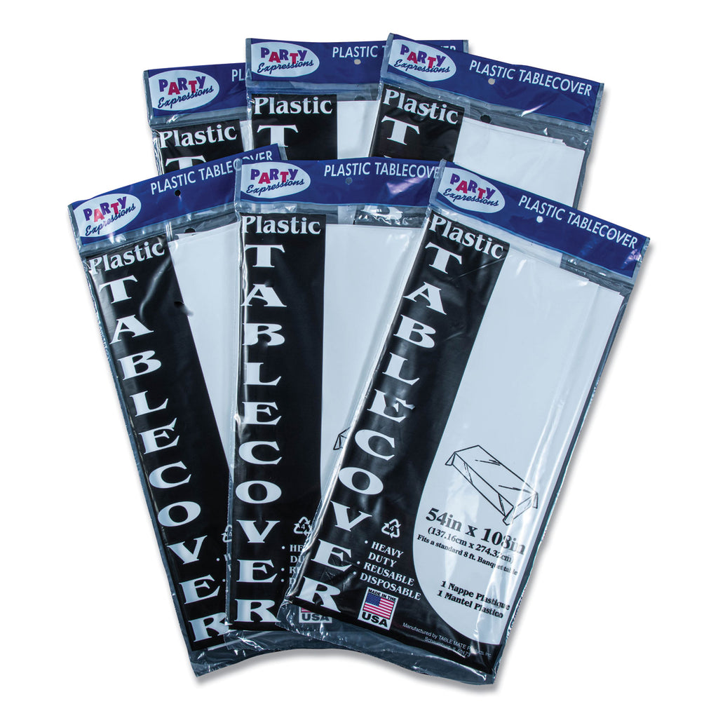 Table Set Rectangular Table Cover, Heavyweight Plastic, 54" x 108", White, 6/Pack - 