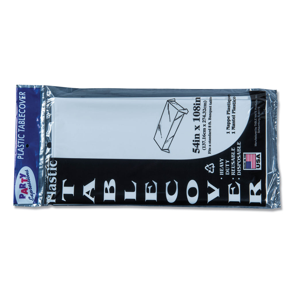 Table Set Rectangular Table Cover, Heavyweight Plastic, 54" x 108", White, 6/Pack - 