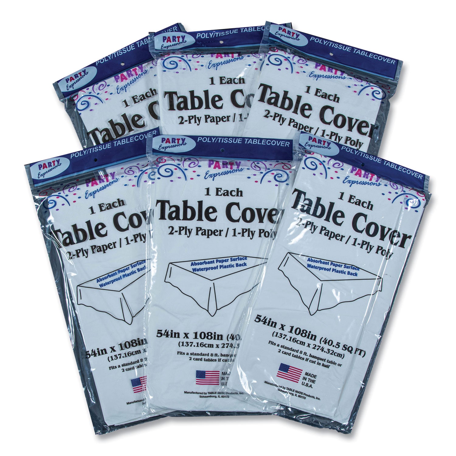 Table Set Poly Tissue Table Cover, 54" x 108", White, 6/Pack - 