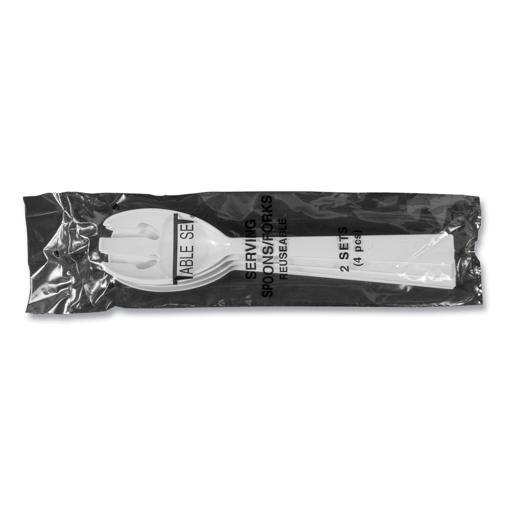 Table Set Plastic Serving Forks and Spoons, White, 24 Forks, 24 Spoons per Pack
