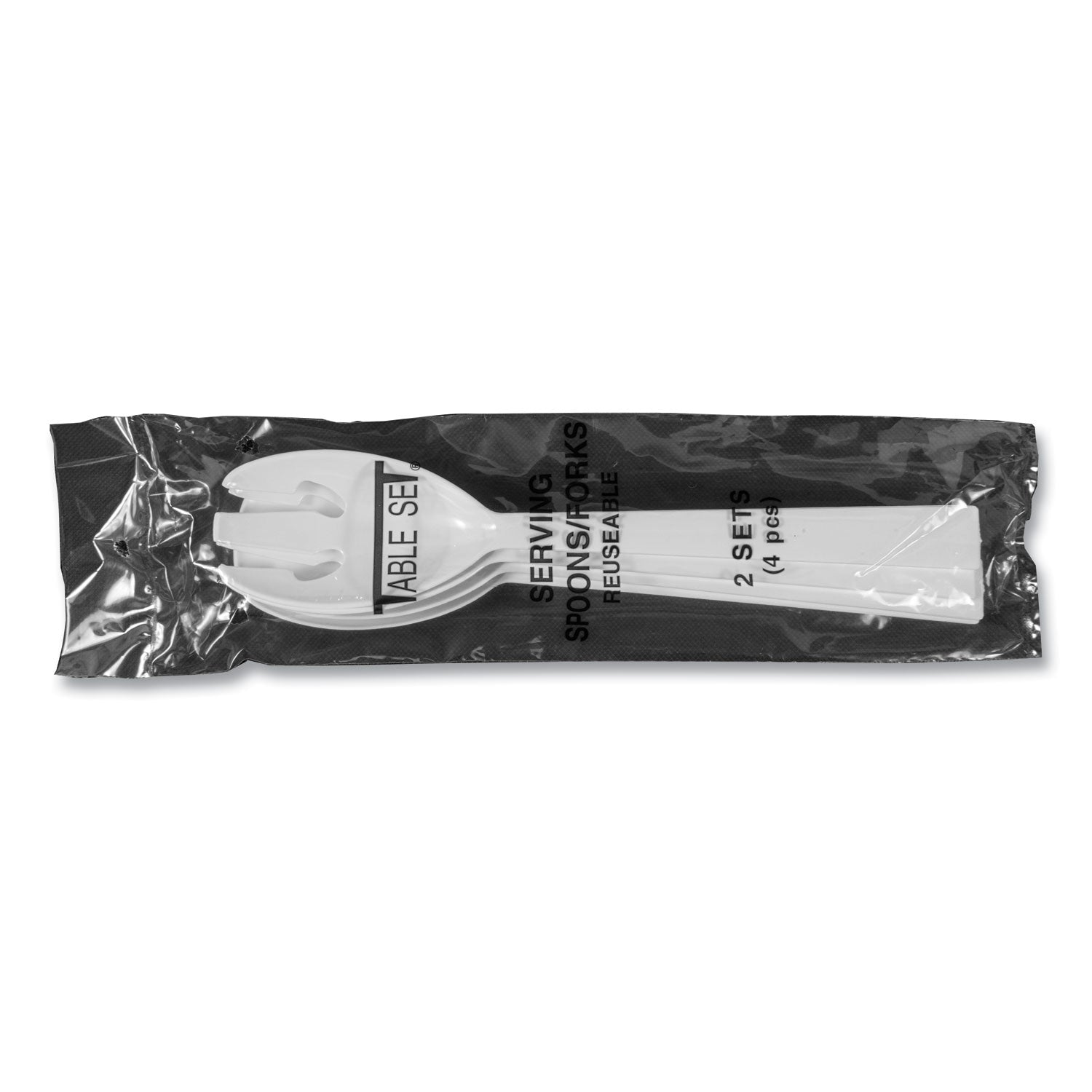 Table Set Plastic Serving Forks and Spoons, White, 24 Forks, 24 Spoons per Pack