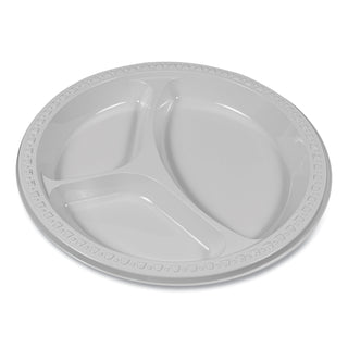 Plastic Dinnerware, Compartment Plates, 9" dia, White, 125/Pack