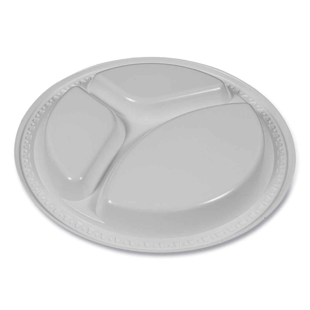 Plastic Dinnerware, Compartment Plates, 9" dia, White, 125/Pack