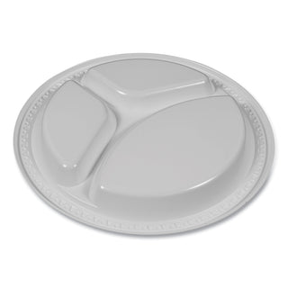 Plastic Dinnerware, Compartment Plates, 9" dia, White, 125/Pack