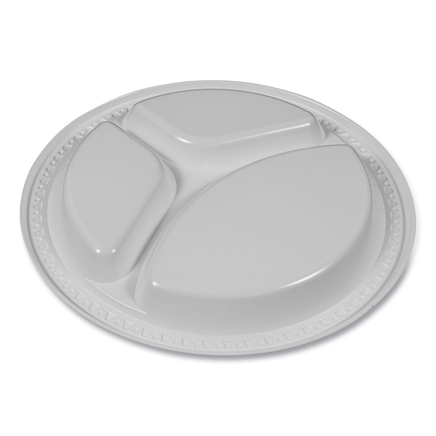 Plastic Dinnerware, Compartment Plates, 9" dia, White, 125/Pack
